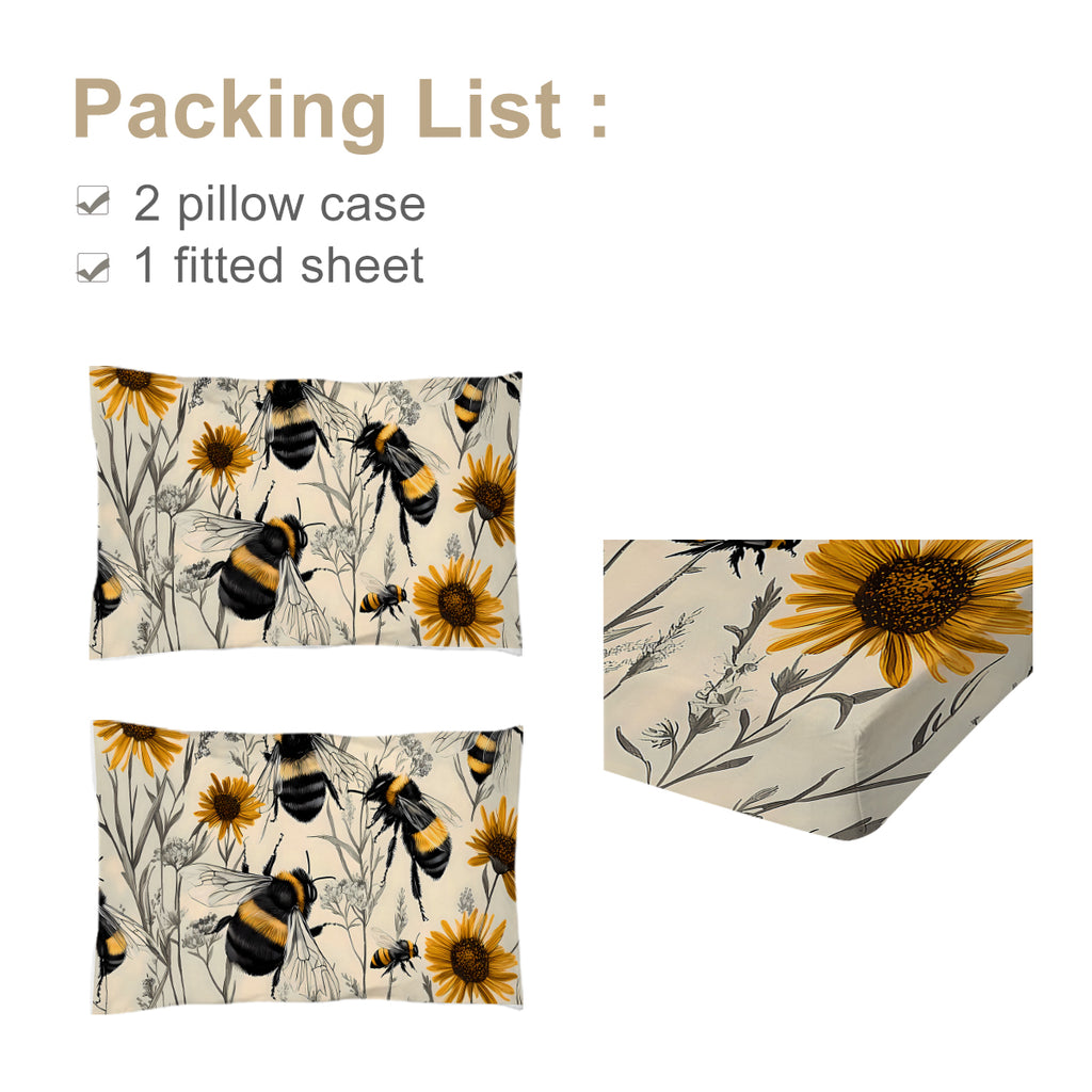 3PCS Botanical Floral Imprimé Lit Fitted Sheet Set