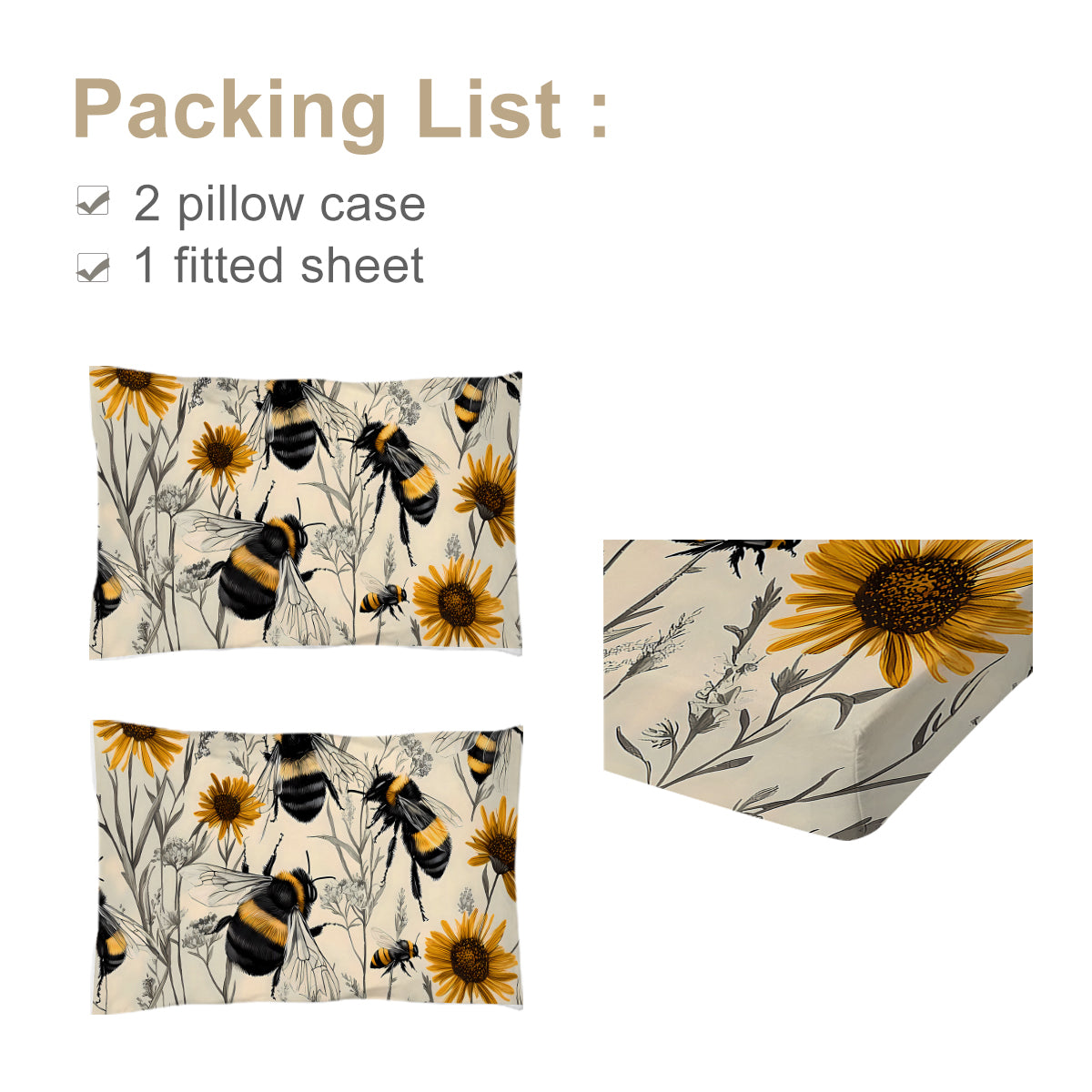 3PCS Botanical Floral Imprimé Lit Fitted Sheet Set