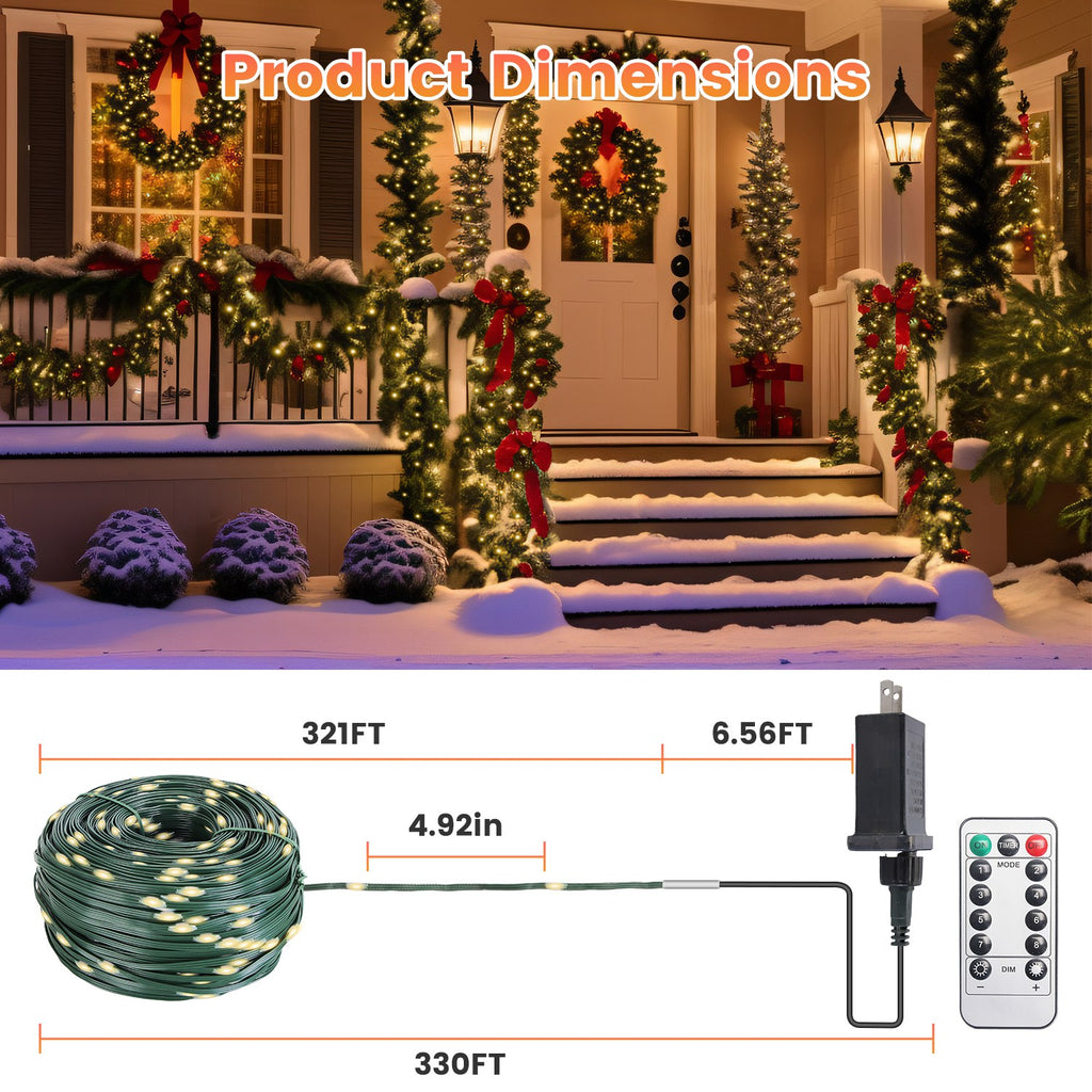 330FT String Lights Outdoor Christmas Decoration Lights With Remote IP44 Waterproof 8 Ligh