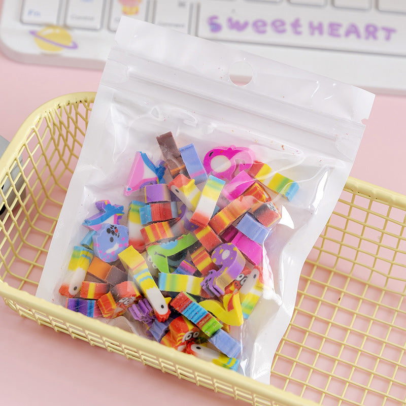 50 PCs Sacs de film perlescents Fruit Cartoon Mini Eraser