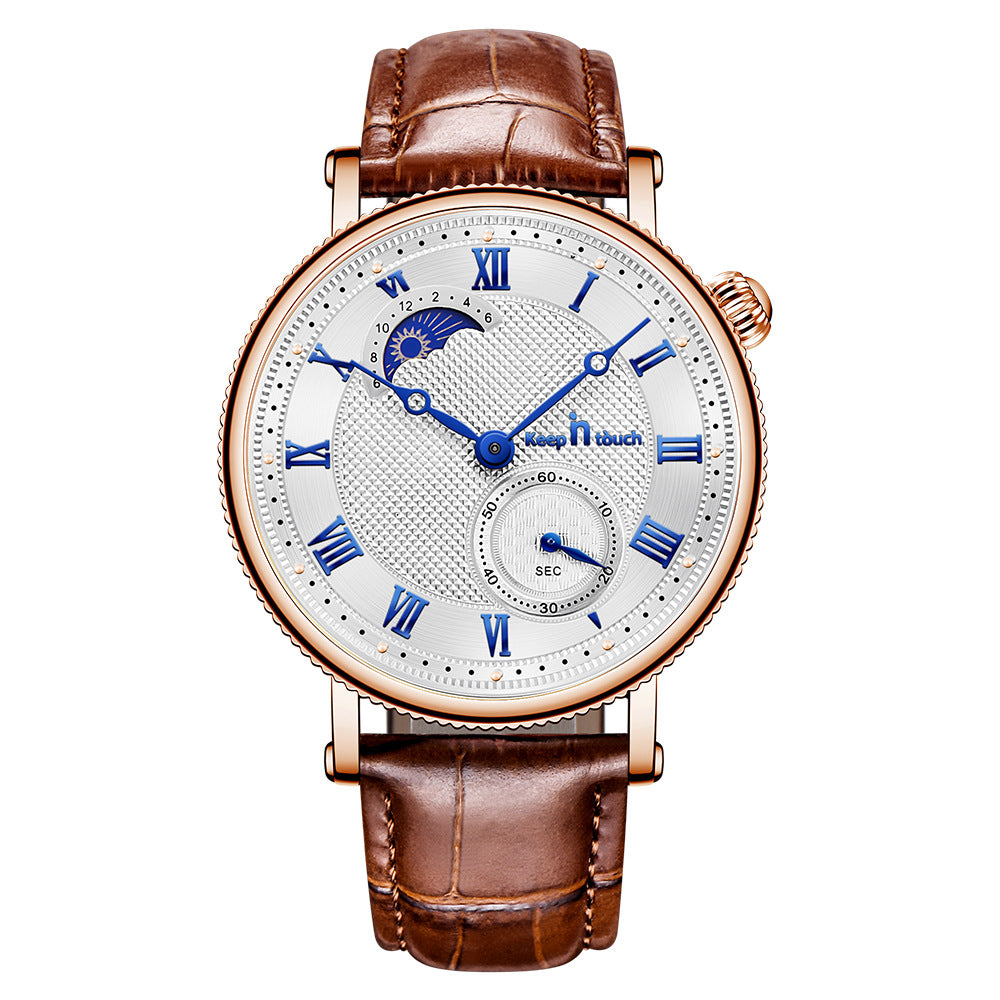 Montre Sun Moon Star Imperméable à deux broches demi-homme montre