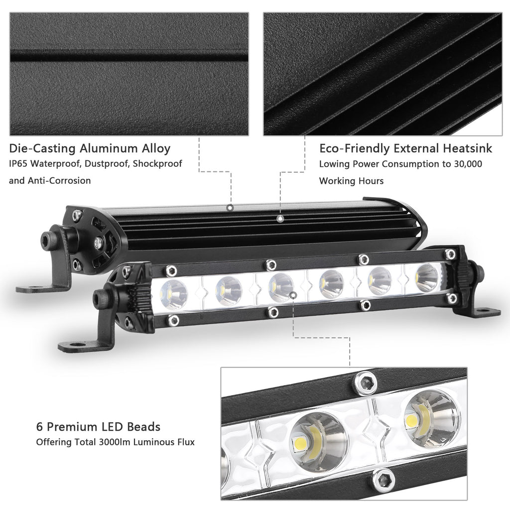 7in LED Light Bar Single Row Spot Lights 18W Ultra mince lumière de travail droite pour Tr