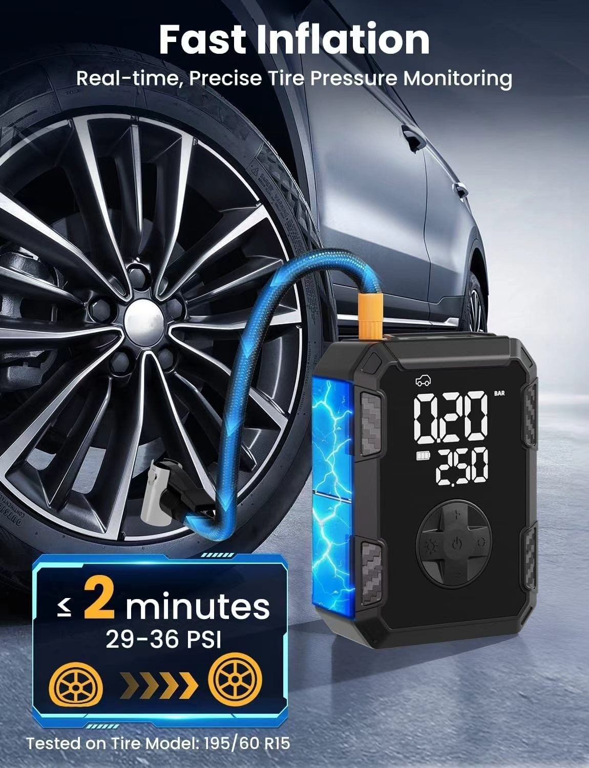 Pompe de compresseur d'air rechargeable USB numérique sans fil pour pneumatiques de voiture