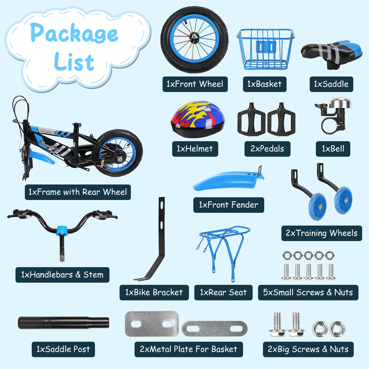 1Set 16Inch Kids Bicycle with Training Wheels Kids Bike with Helmet Basket Back Seat Cha