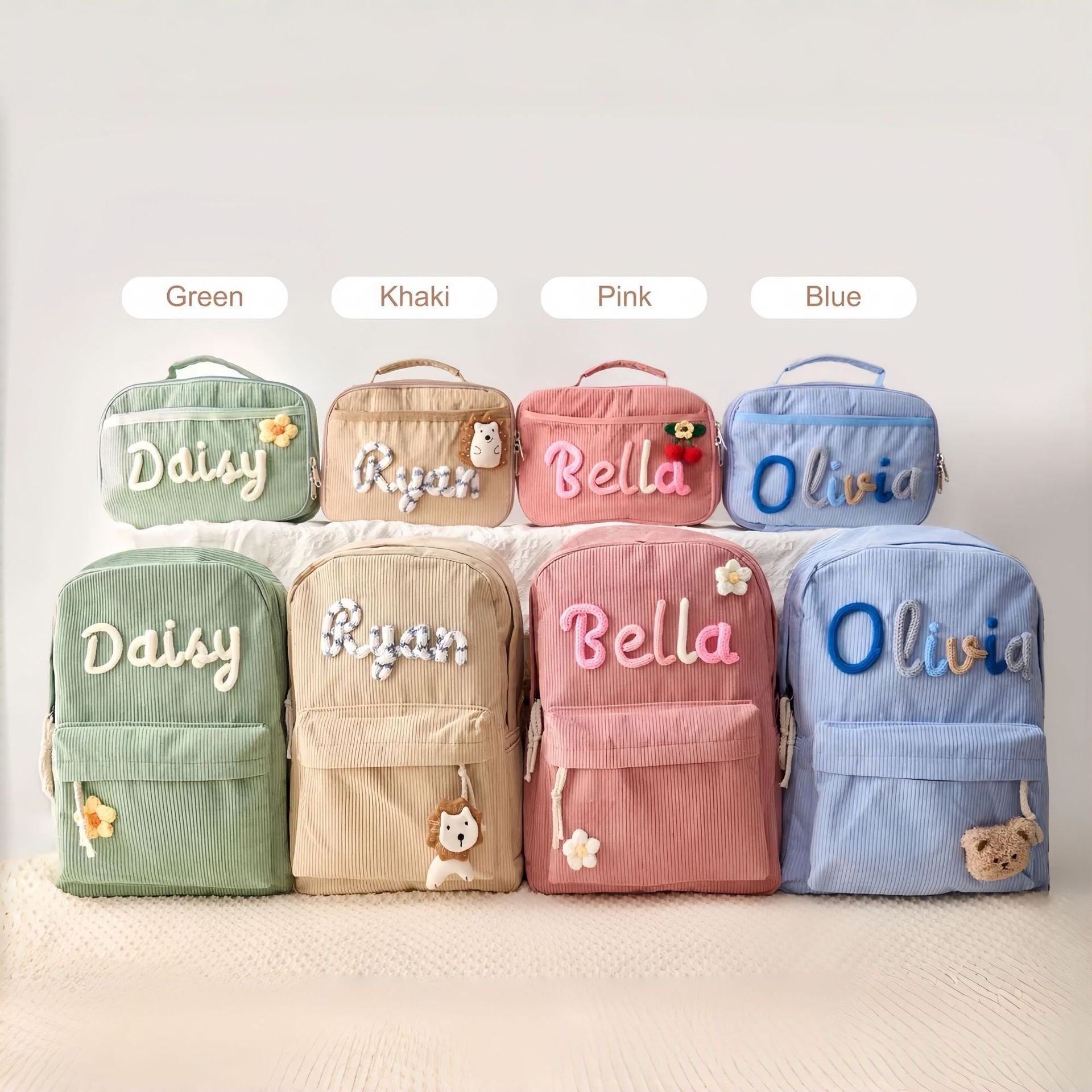 Retour à l'école Saison enfants Sac à dos et sac à lunch Set Chunky Fils fait main