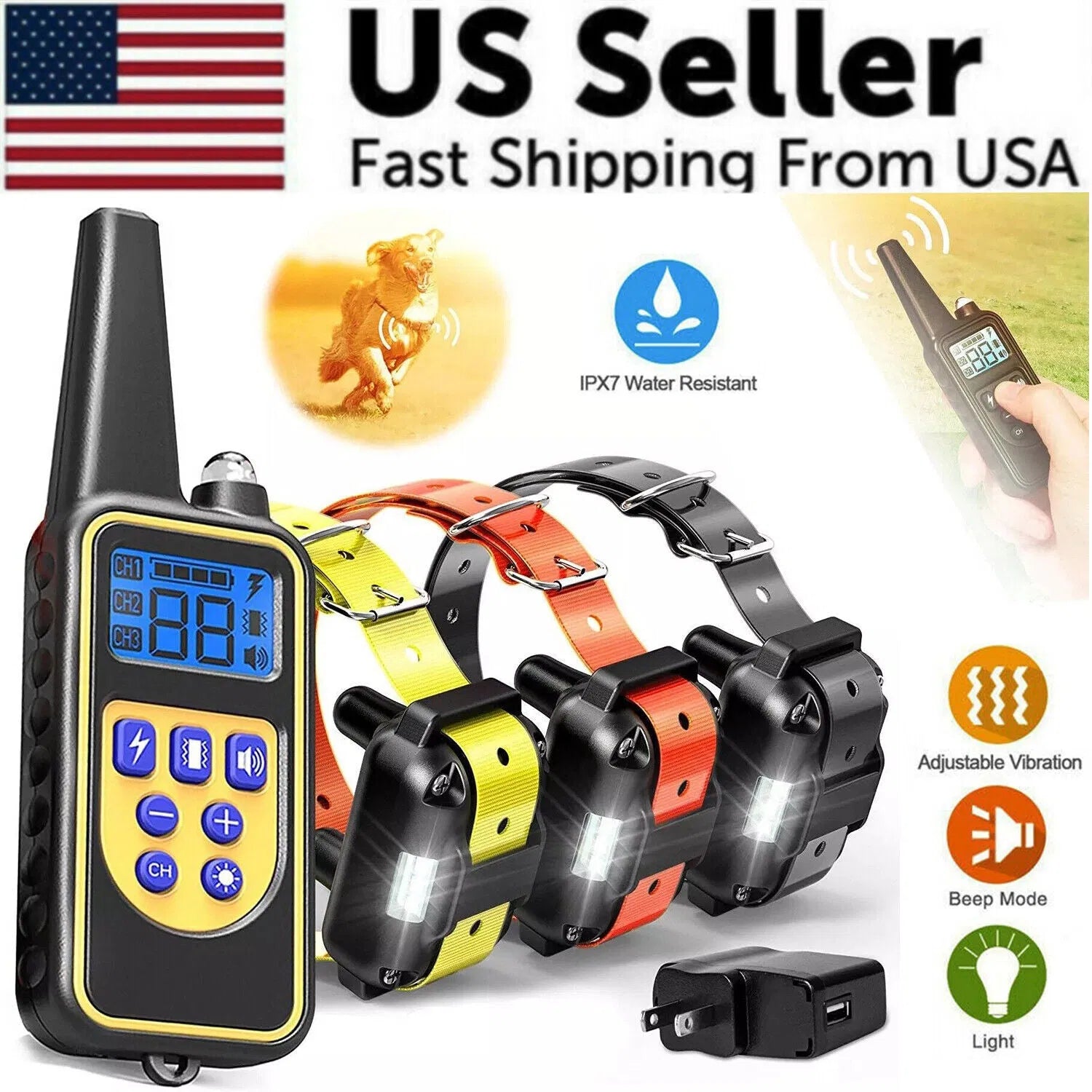 3000 FT Dog Training US Collier Rechargeable Remote Shock PET Waterproof Trainer
