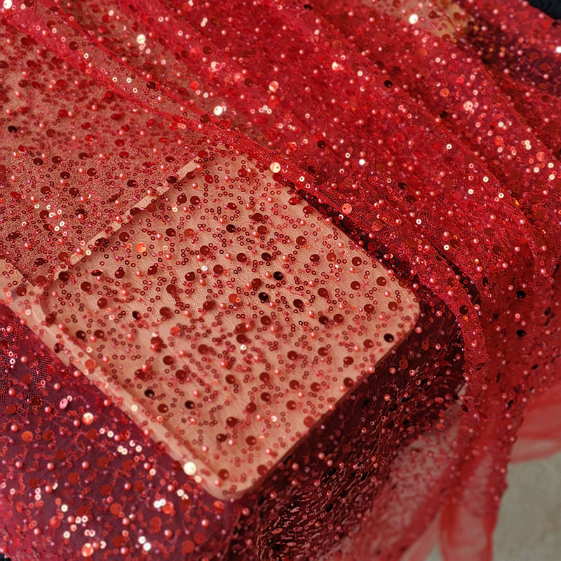 Robe asymétrique à manches simples pour broderie en perles pailletées