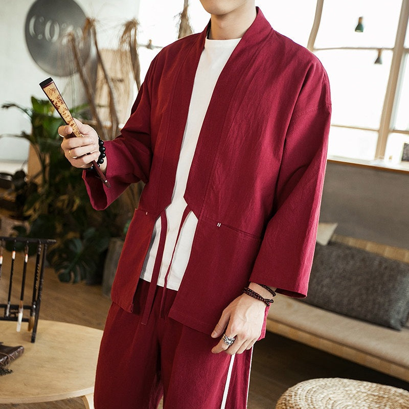 Retro Casual Taoist Robe Zen Veste pour hommes