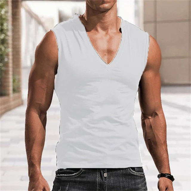 Hommes Solid-Color V-Neck Vest Casual Et sans manches respirantes