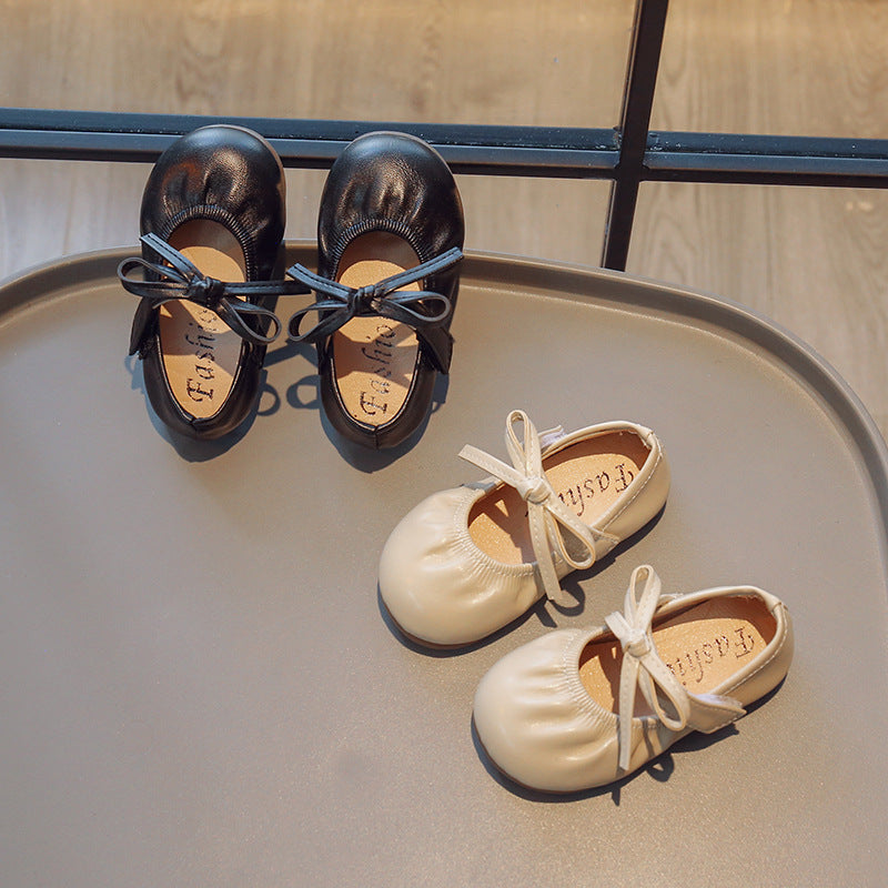 Enfants Noir Style coréen Chaussures en cuir Bow