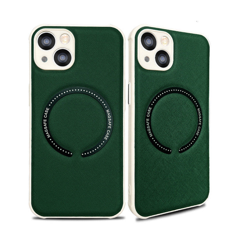 Boîtier de téléphone en cuir Iphone14 Mag Croix magnétique sûre