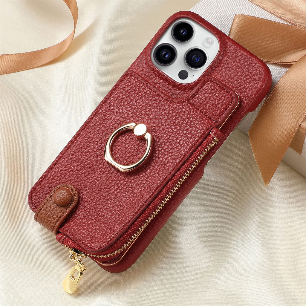 Convient pour 16 porte-carte Zipper porte-manteau de boîtier de téléphone