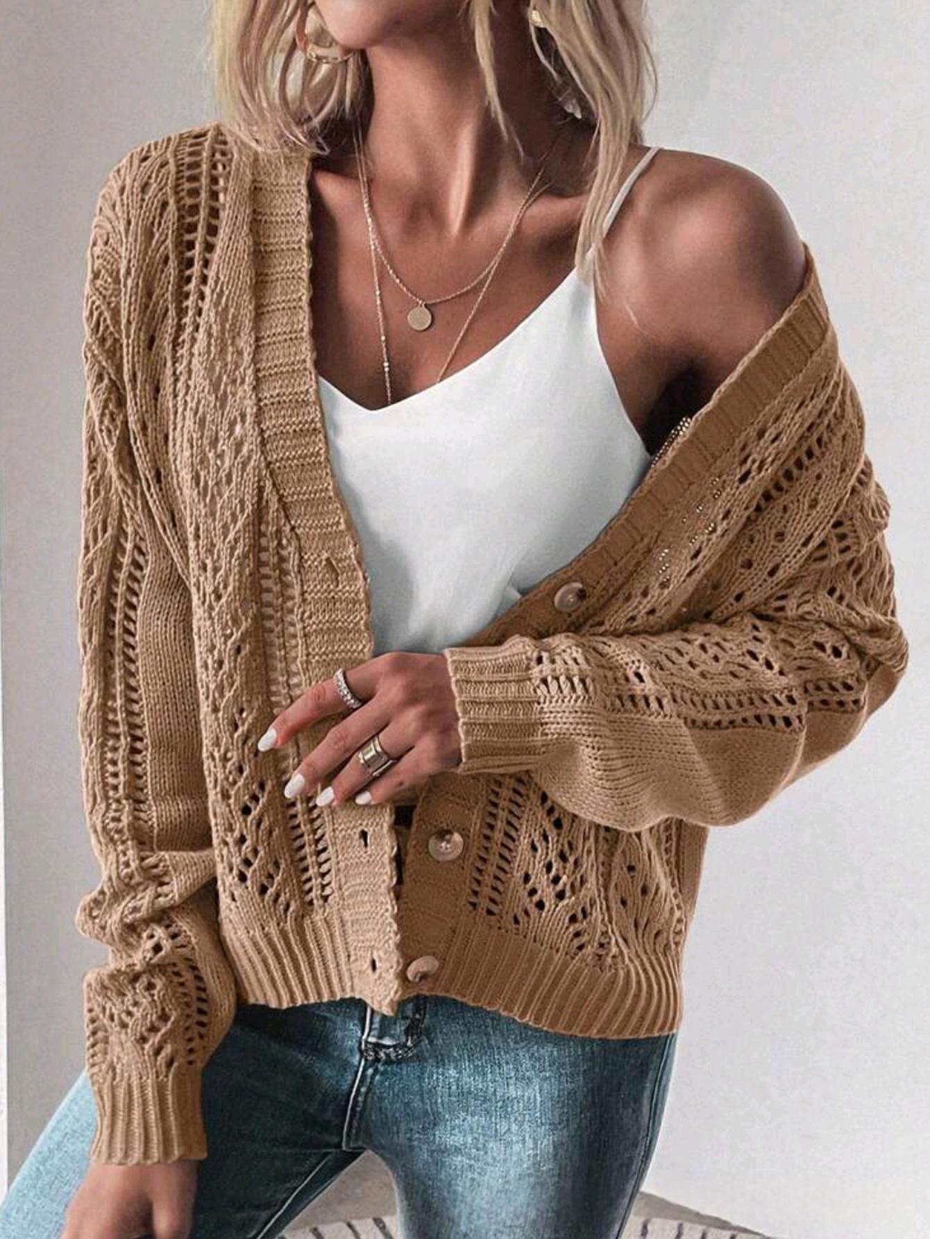 Femmes Cardigan tricoté Vêtements de dessus à manches longues en chaussant