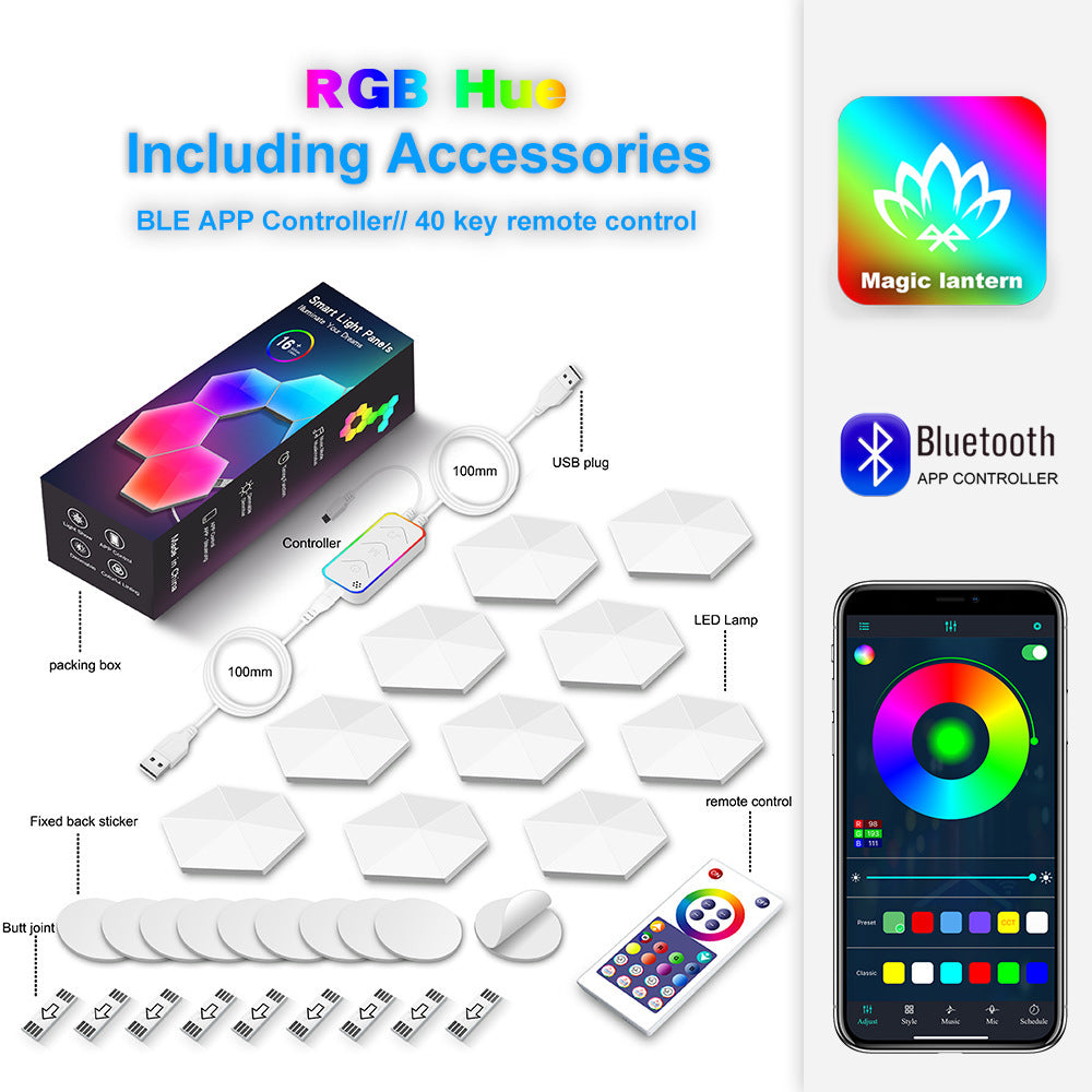 Graffiti Hexagonal Quantum Lampe côté lit Lampe murale E-sports Ambiance Light Smart Honey