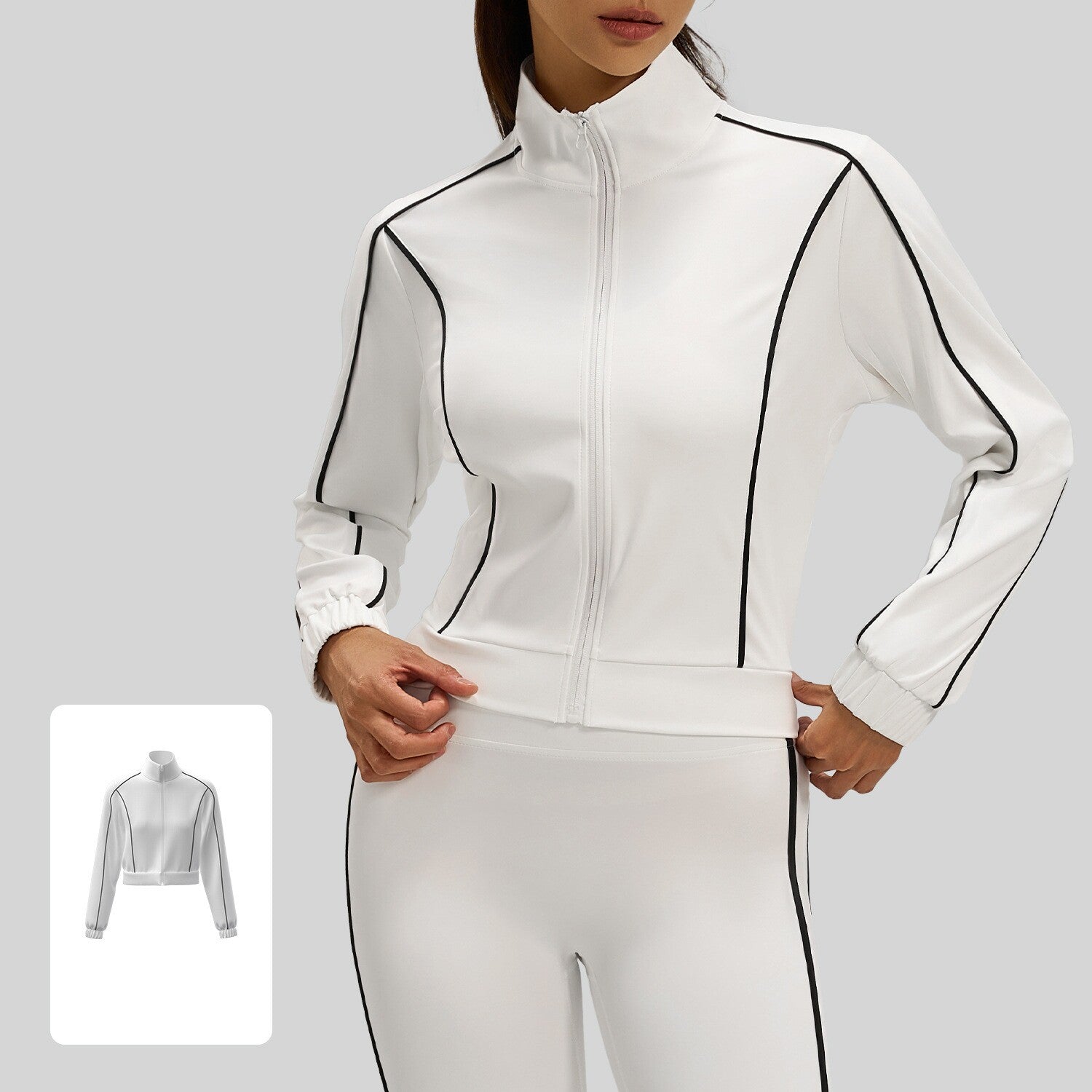 Linéaire Loose Cardigan Veste printemps et automne couleur contrastée haute élastique respirant C