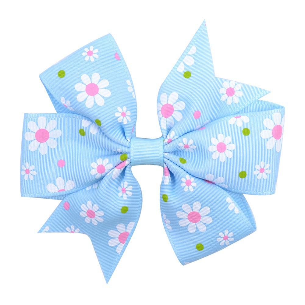 Imprimé Daisy Sunflower Dotted Rib with Fishtail Bow Baby Hair Clip