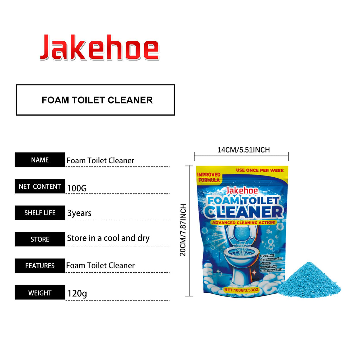 JAKEHOE Poudre de nettoyage de bol de toilette en mousse