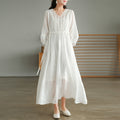 Confortable et modeable Simple à sept manches Style artistique Robe en dentelle Long Col V F