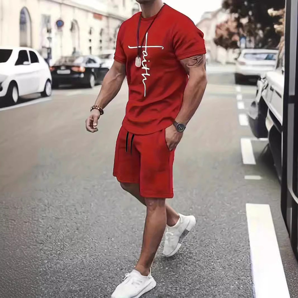Pantalon sport occasionnel Col rond Manche courte 3d Design d'impression numérique Ensemble deux pièces