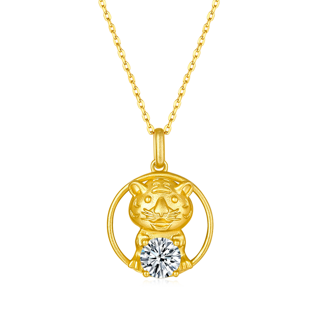S925 Argent Sterling plaqué or 1ct D Couleur VVS1 Moissanite collier de tigre 5g chinois Zod