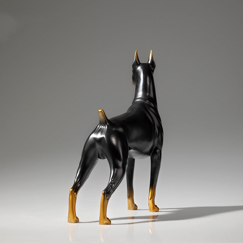Ornement de chien en laiton Doberman debout d'ère d'or cuivre