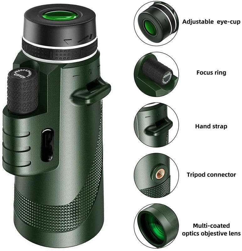Caméra de téléphone portable 40x60 vert monoculaire HD