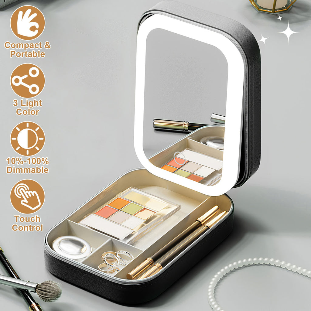 1Pc Portable Sac de maquillage de voyage avec miroir LED Rechargeable miroir de beauté avec 3 couleurs