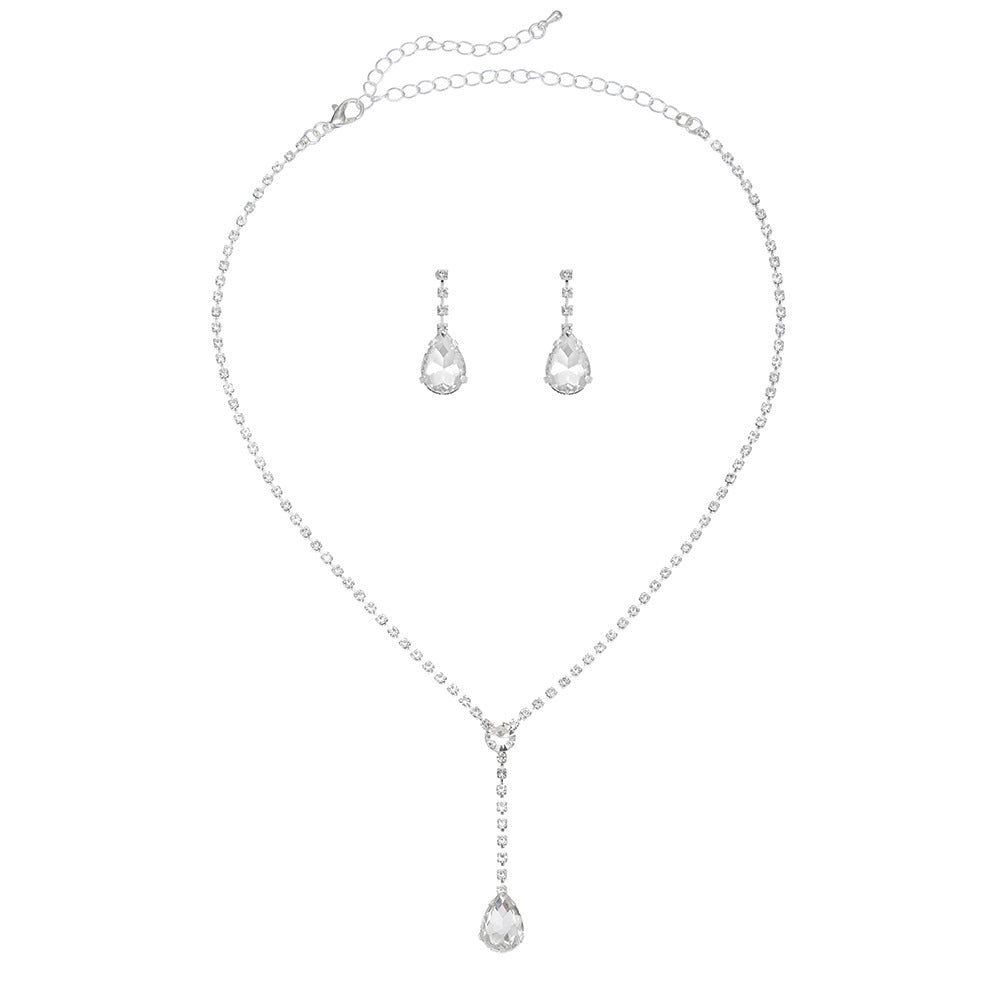 Ensemble de bijoux Y-Drop Pear CZ 2Pcs pour femmes