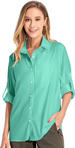 Chemise à manches longues de protection contre le soleil pour femmes Pêche à l'extérieur Pêche rapide Chemise de randonnée
