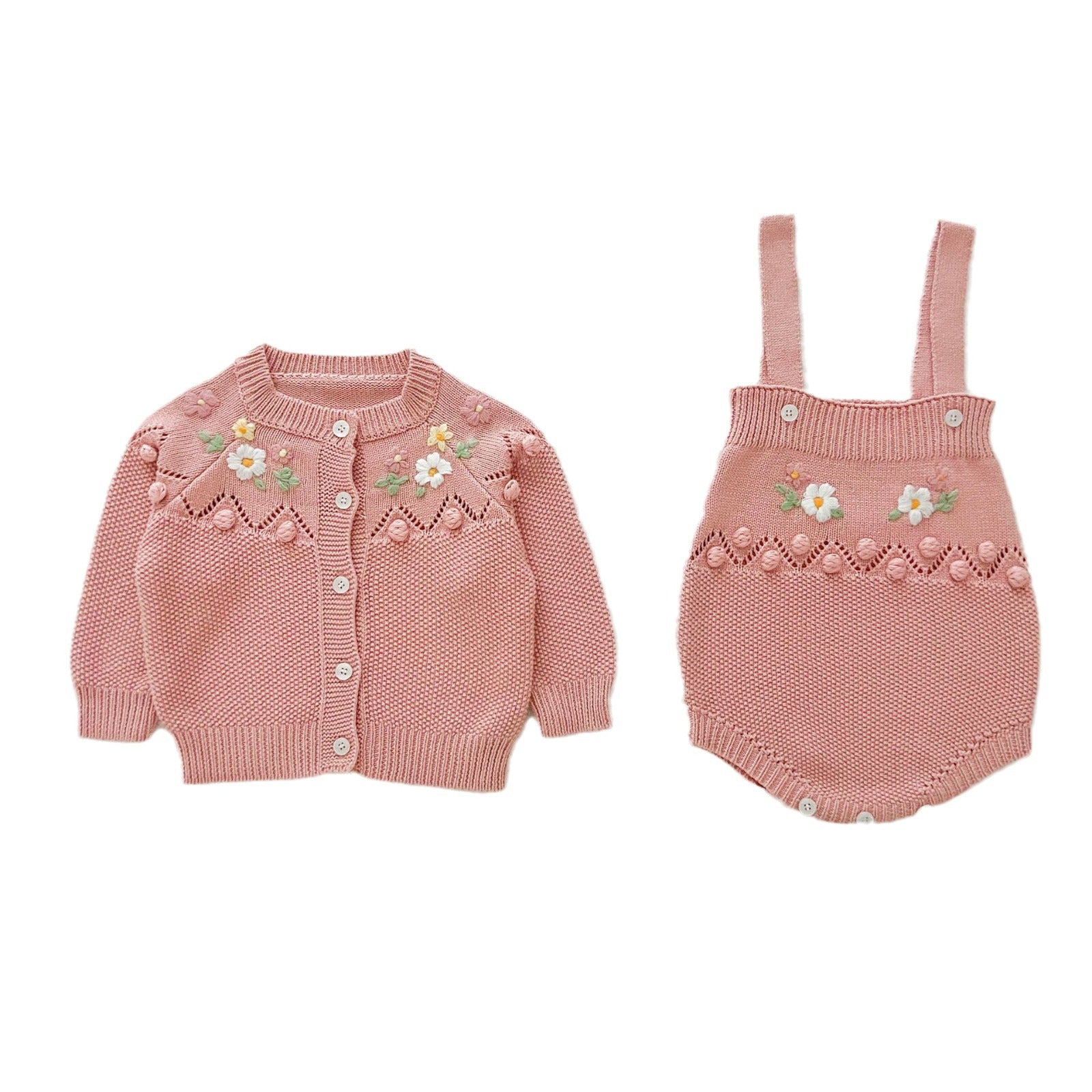 Newborn Handmade Flower Deux-pièces Knitted Cardigan Jumpsuit