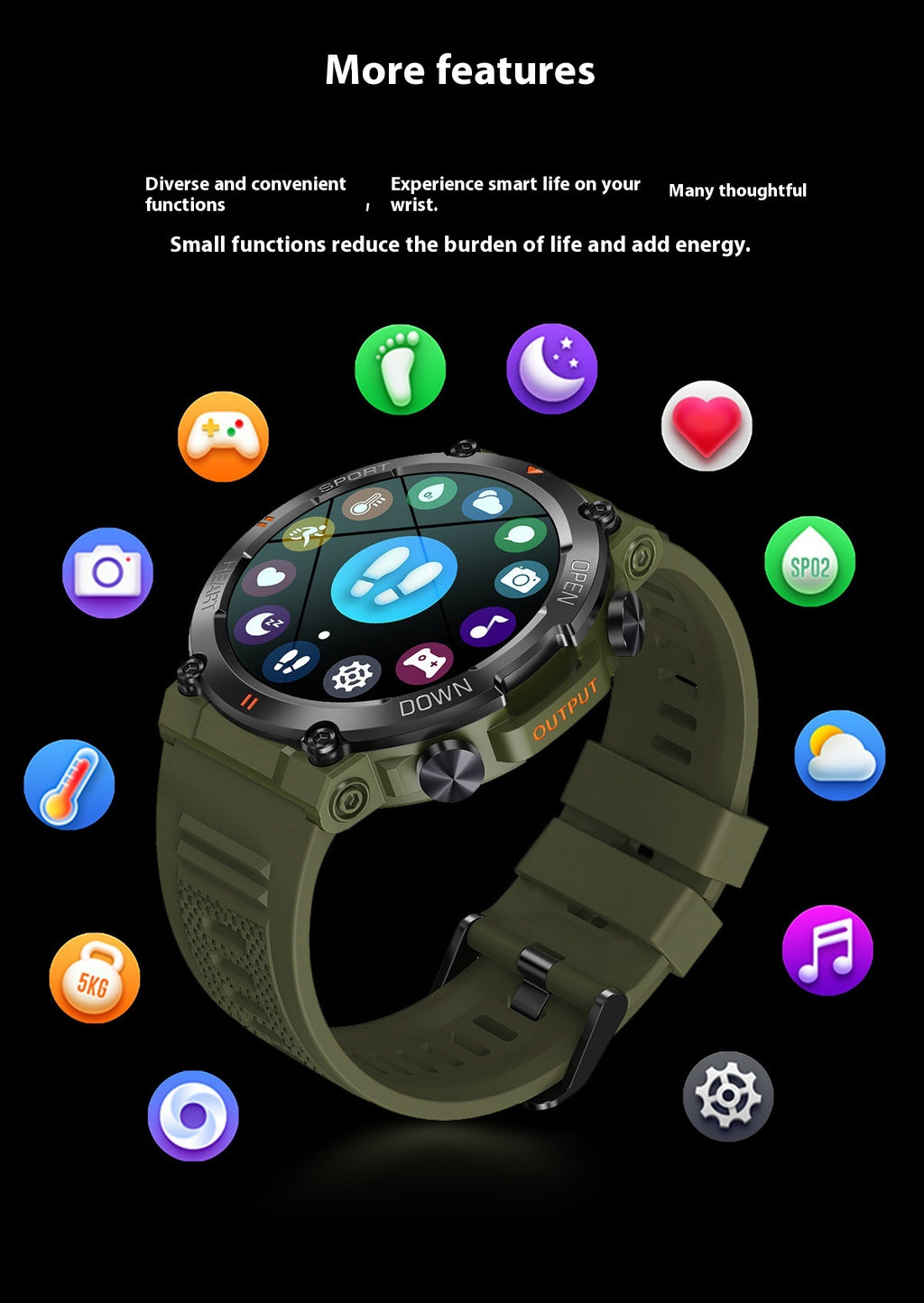Call Musique Météo Fréquence cardiaque Pression artérielle Smart Watch
