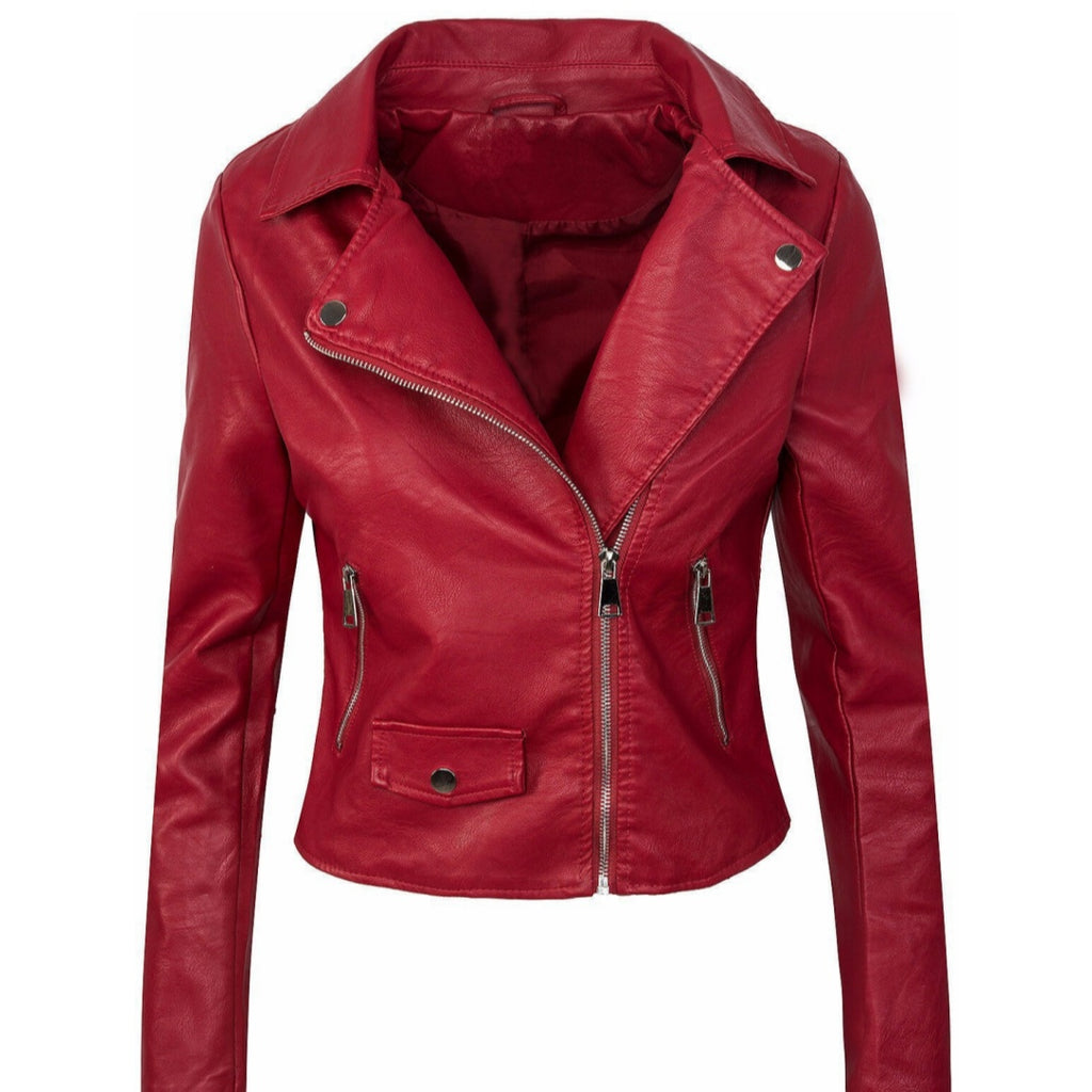 Manteau d'hiver d'automne pour femme Slim PU cuir courte fermeture éclair veste en cuir