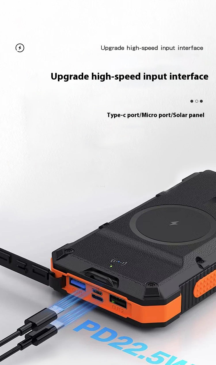 Solar Magnetic Wireless Charger Power Bank 20000 MA Éclairage extérieur étanche
