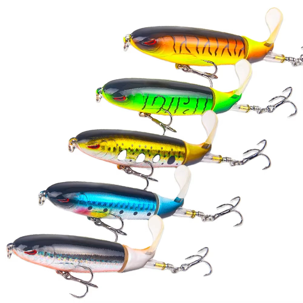 5pcs 1set 13g 10cm Top Crayon d'eau Lure de pêche Aile dure avec boucle tournante flottante pour