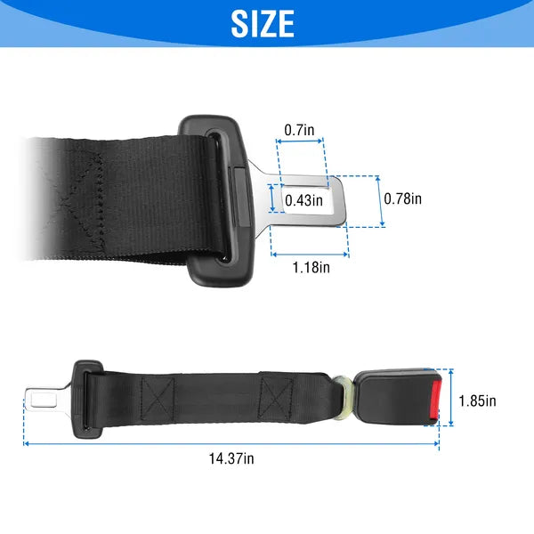 2Pcs Car Seat Belt Extender 14.37in Buckle Tongue Webbing Extension Seatbelt