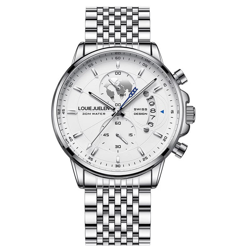 Bracelet d'acier de montre lumineuse en cuir à trois yeux d'affaires