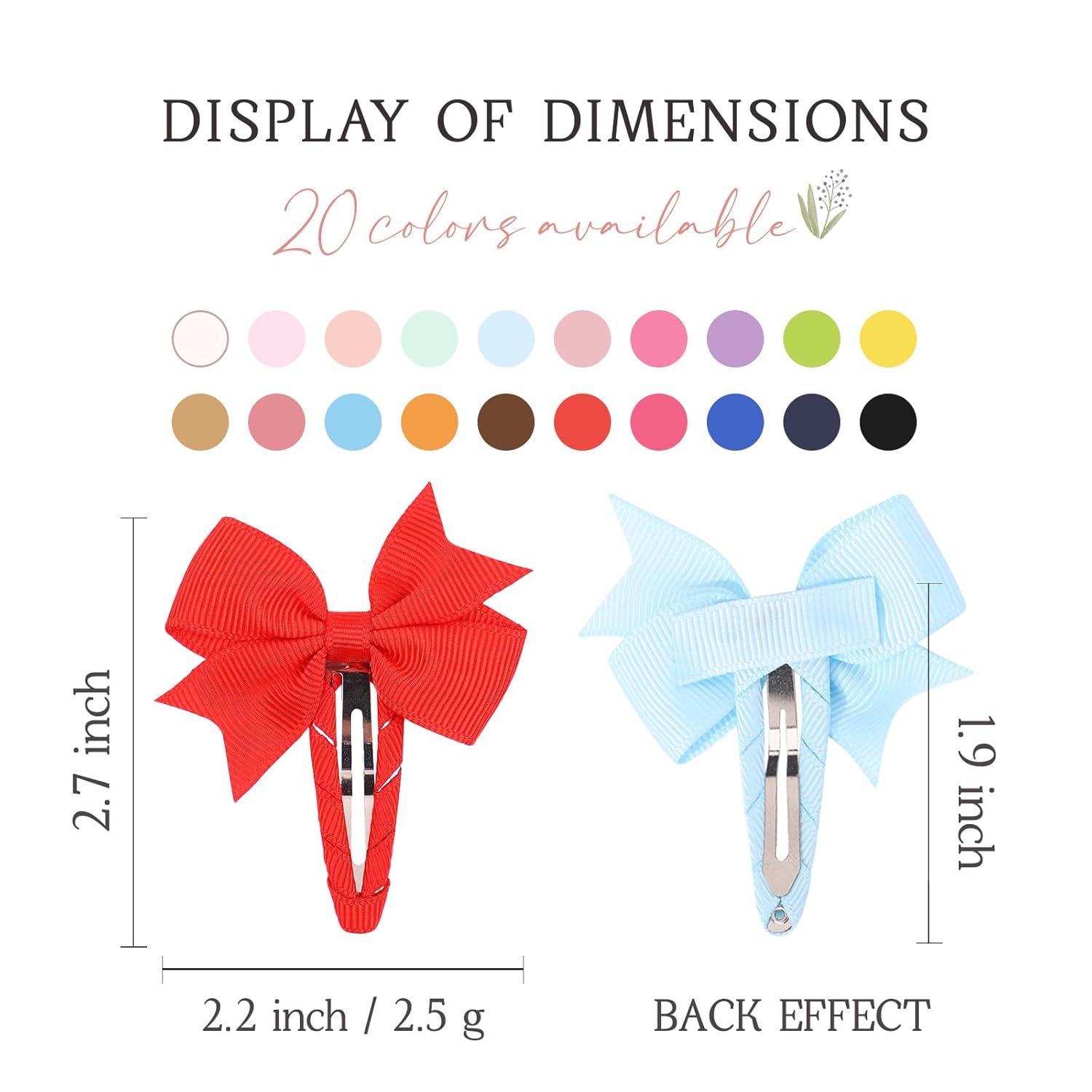 40PCS Snap bébé Bows clips pour les filles Grosgrain Ribbon Entièrement épaulé 2 pouces cheveux pour bébé