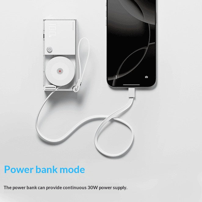 Banque de puissance 3-en-1 avec prise de charge 30W intégrée et câble rétractable pour recharge rapide