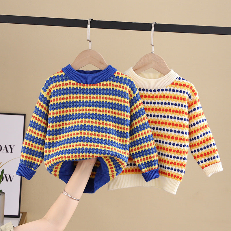 Rainbow Stripes Baby Round Cou Pullover Sweater
