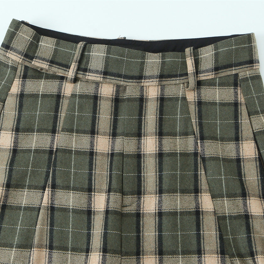 Pantalon en Plaid de taille moyenne, tendance et élégant