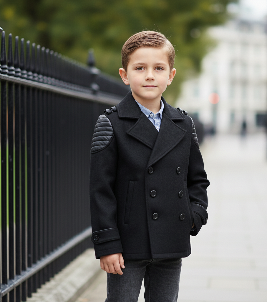 Manteau de cachemire noir court garçon 3-7Y double poitrine chaude veste tendance