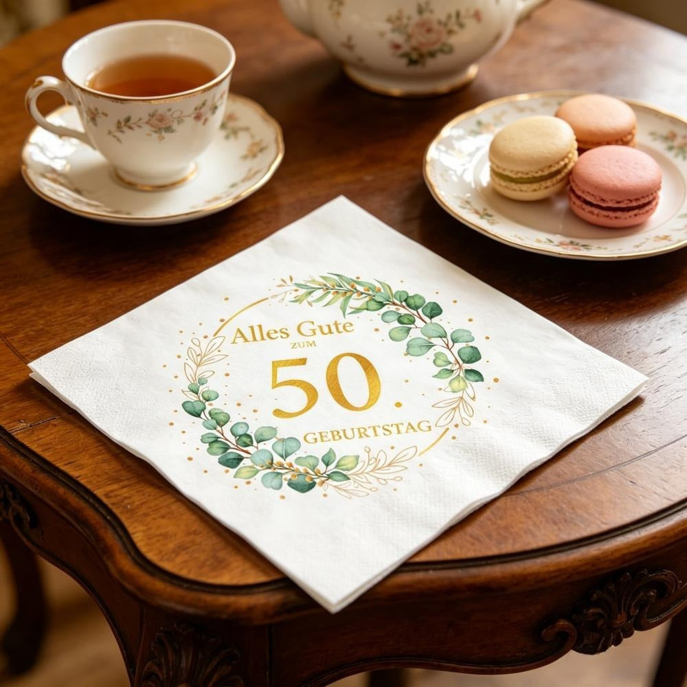 Ensemble de 40 serviettes en nuances de vert avec des Accents d'or pour les fêtes du 50ème anniversaire Et Anniv