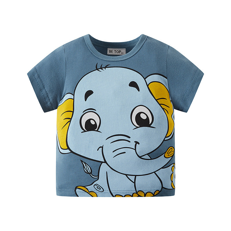 À moitié manches pour enfants Cartoon Elephant Pattern Boy Short Sleeve