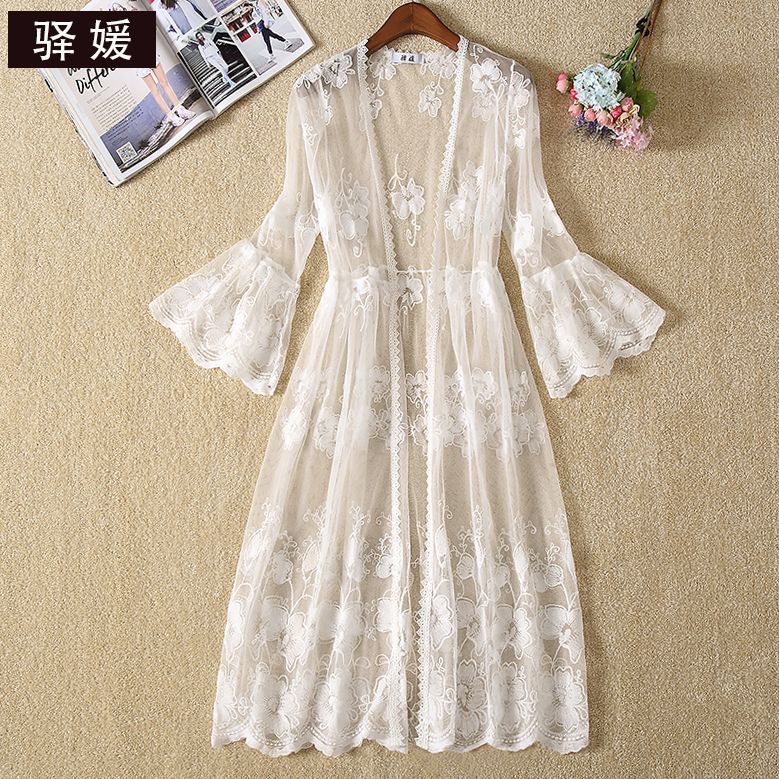 Dentelle Mesh Trois quarts de manches Cardigan Châl