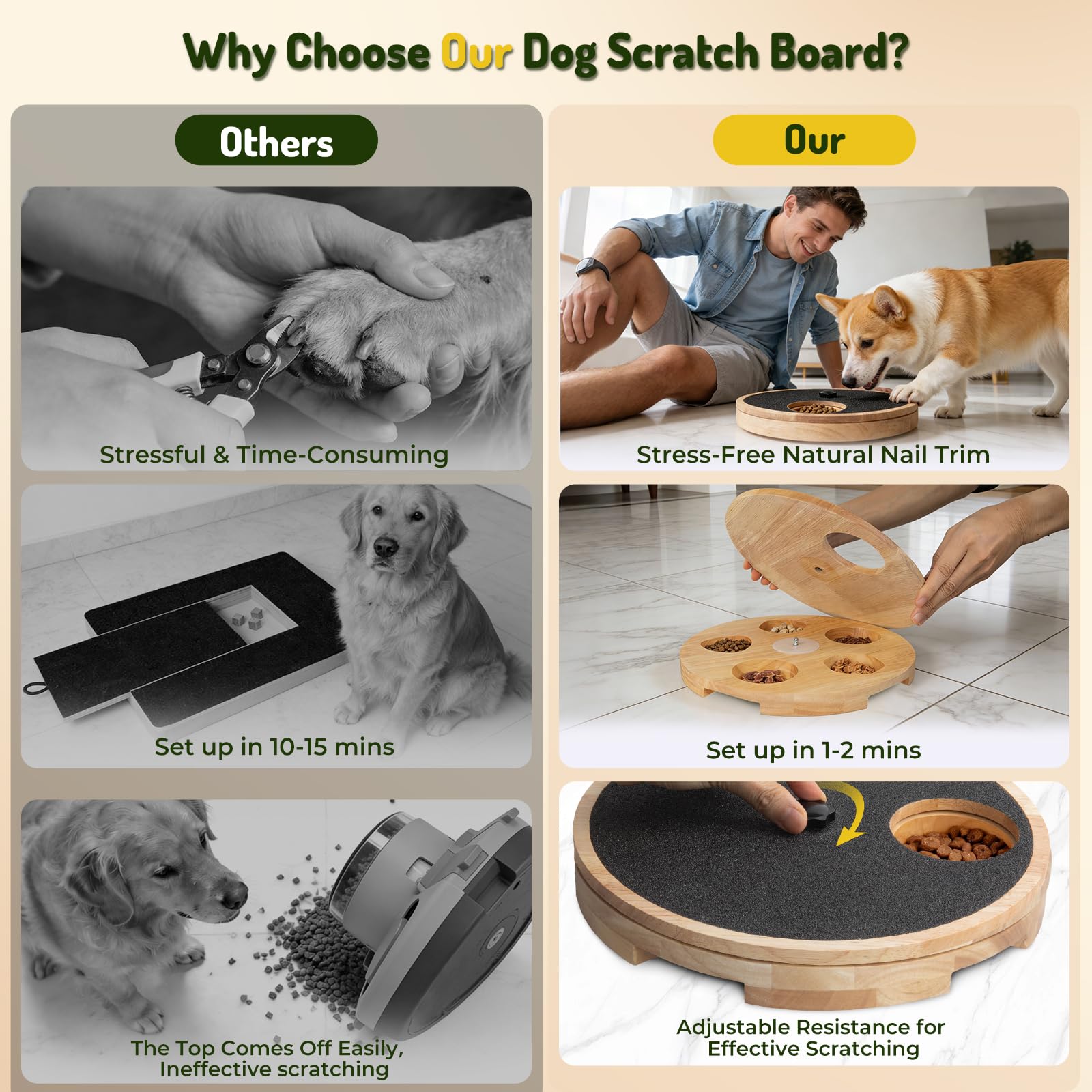 Dog Nail Scratch Board with Treat Box for Claw Care Interactive Nail File Toy for Stress-F