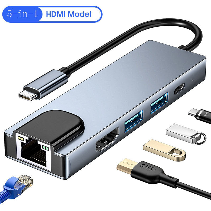 5-en-1 Type-c vers HDMI Carte réseau USB Expansion Dock