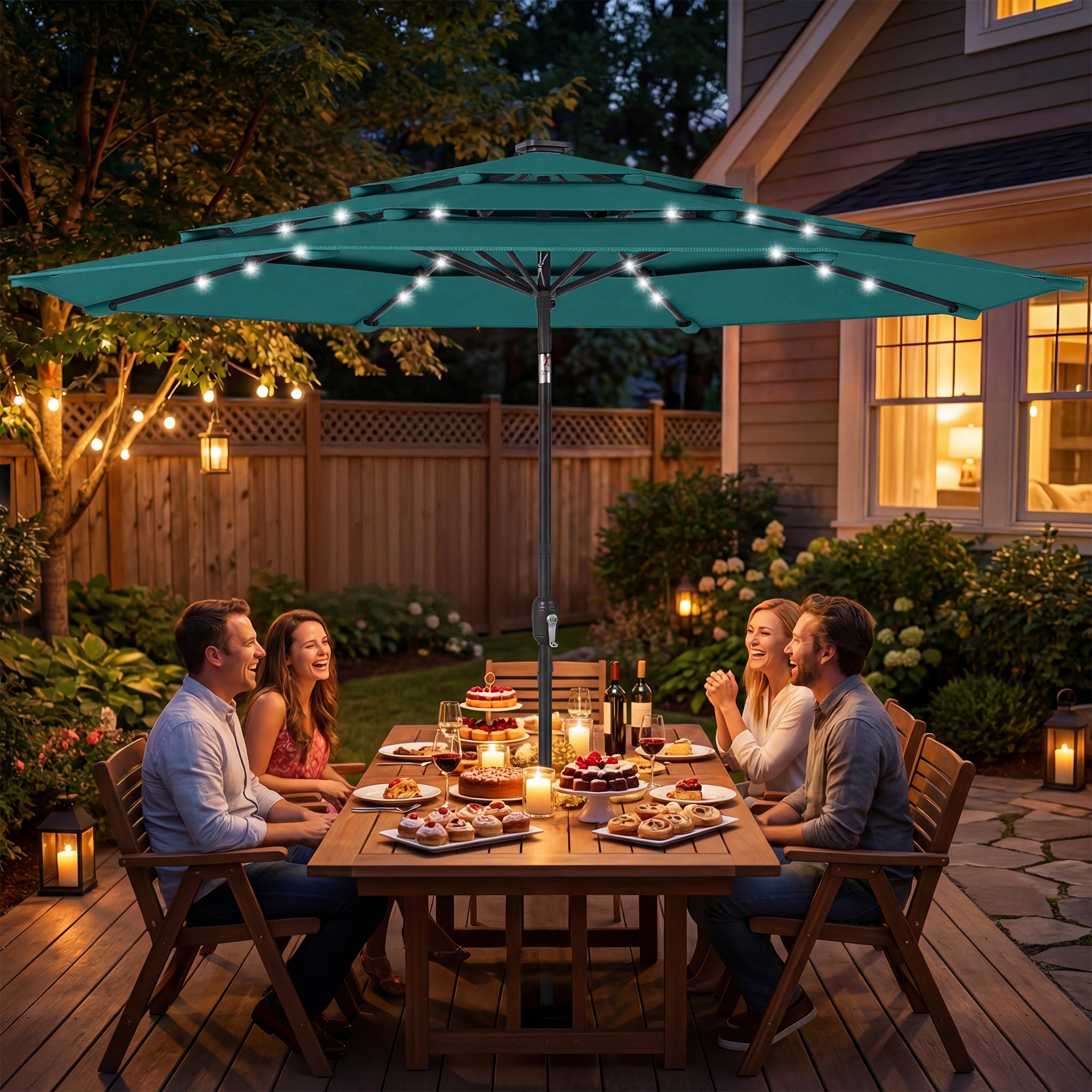 Parapluie extérieur Patio de 9,7 pieds avec lumières solaires LED