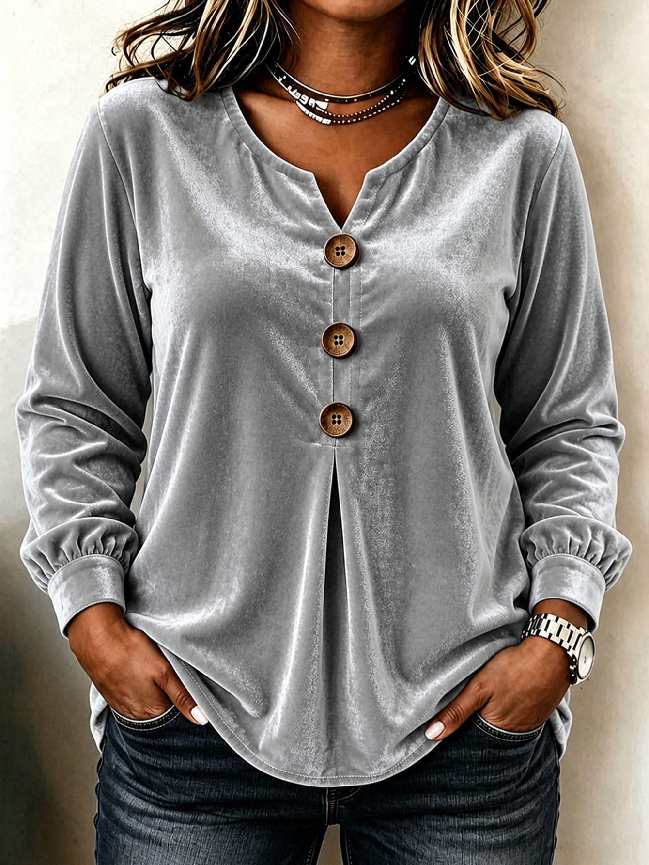 Blouse de velours à manches longues pour femmes