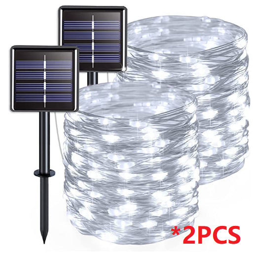 LED solaire en cuivre fil lampe Huit fonction chaîne de lumière