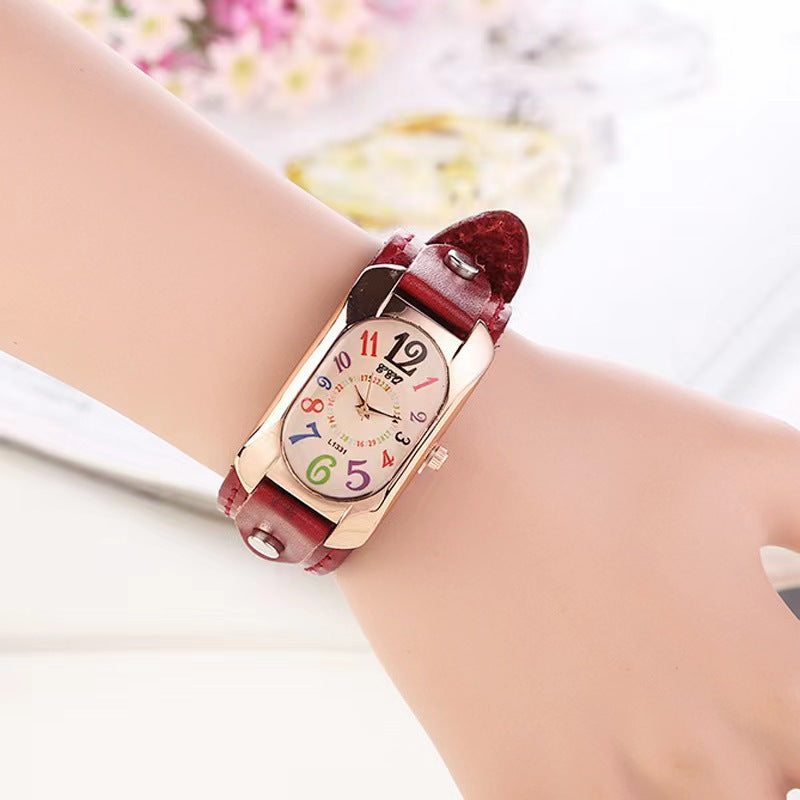 Montre vintage tendance en cuir véritable pour hommes
